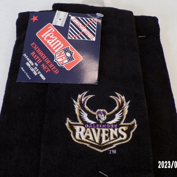 VINTAGE FIRST ROW NFL TEAM BALTIMORE RAVENS (2) PIECE EMBROIDERED BATH TOWEL SET - Picture 4 of 8